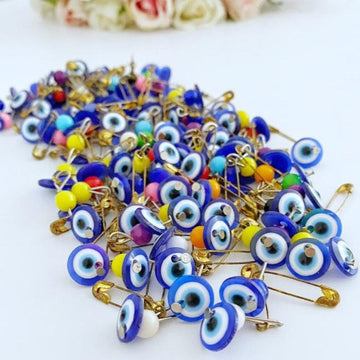 Evil Eye Safety Pins, 100 pcs, Wedding Invitation Favor Supplies, Blue