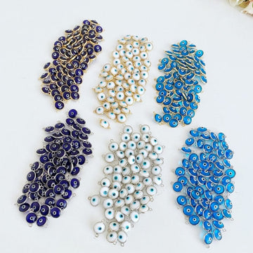 10 pcs Glass Evil Eye Charm, 10mm Evil Eye Connector, Gold Silver