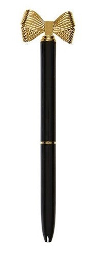 Pretty Refillable Bow Pen | Black and Metallic Gold Single Pen