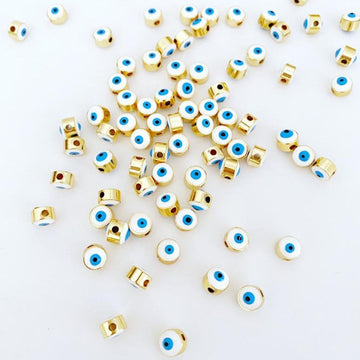5 pcs White Evil Eye Beads, BULK, Evil Eye Spacer Beads, 7mm connector