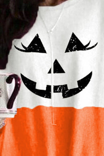HAPPY HALLOWEEN Scary Pumpkin Face Print Contrast Tunic Top