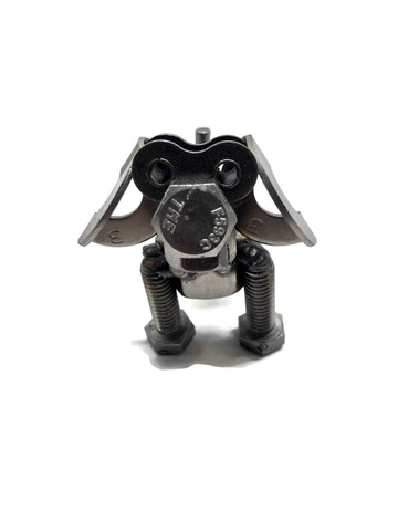 Scrap Metal Floppy Eared Dog Figurine, Steel Canine, Nuts and Bolts
