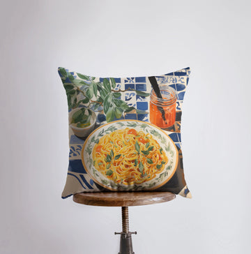 Pasta Picnic | Gouache Painting | Food Pillow | Abstract Still Life |