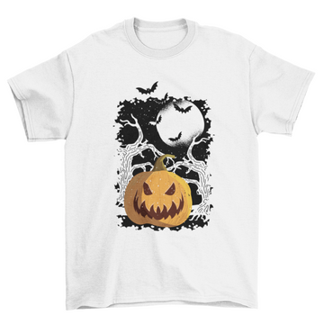 Pumpkin Vintage Halloween with trees and bats Gift t-shirt