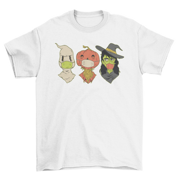 Halloween creatures face mask t-shirt
