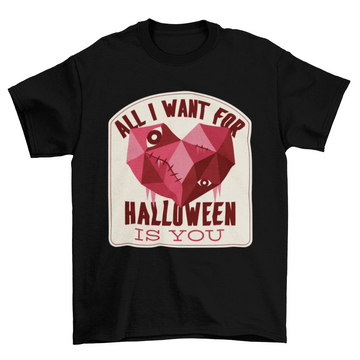 Low poly zombie heart halloween with quote "All I want for Halloween