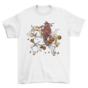 Halloween pumpkin hunter with horse t-shirt