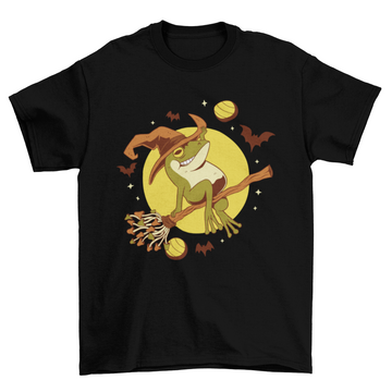 Halloween frog witch flying t-shirt design