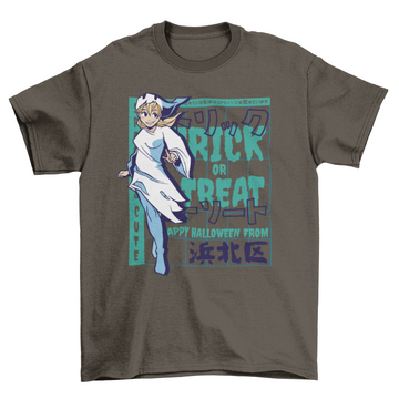 Halloween anime girl ghost t-shirt design