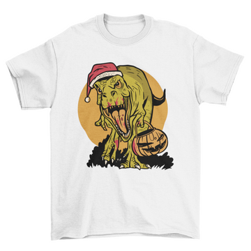Cool Halloween Christmas T-rex dinosaur w/ pumpkin t-shirt