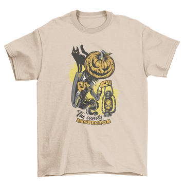 Candy inspector creepy Halloween pumpkin t-shirt