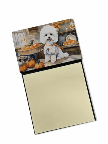 NEW Bichon Frise Fall Kitchen Pumpkins Sticky Note Holder Refillable Dispenser Self-Sticky Note Pads, Memo Pads Blank Desk Accessories