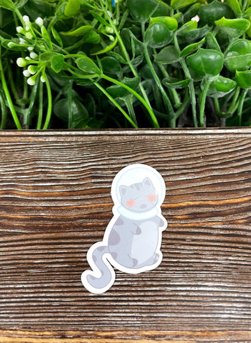 Gray Cat w/ Astronaut Helmet, Die Cut Sticker, Graphic Art Vinyl, ,