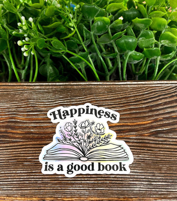 Happiness is a Good Book, Die Cut Sticker, Graphic Art Sticker, Vinyl,