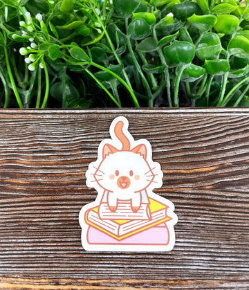 Cute Cat on Books, Die Cut Sticker, Graphic Art Sticker, Vinyl, ,