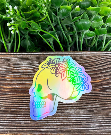 Floral Skull Profile, Die Cut Vinyl Sticker, , Boho Fun, Water