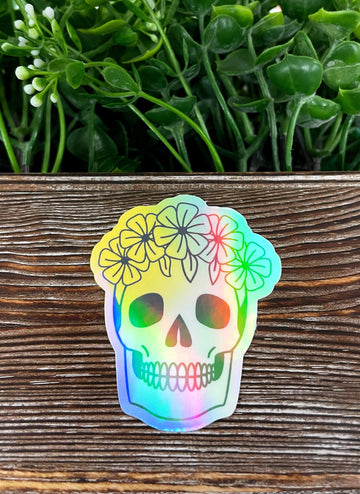 Floral Skull, Die Cut Vinyl Sticker, , Boho Fun, Water Resistant