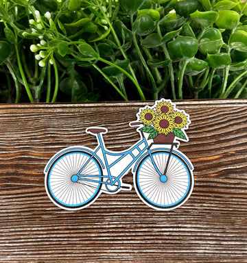 Bicycle w/ Sunflower Basket, Die Cut Vinyl Sticker, , Boho Fun, Water
