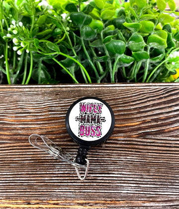 Wifey Mama Boss, Retractable Badge Reel, , Boho Fun, Sublimation