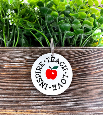 Teach Love Inspire Teacher, MDF Round Keychain, , Boho Fun,