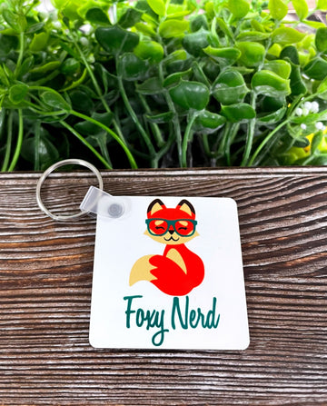 Foxy Nerd, MDF Square Keychain, , Boho Fun, Sublimation