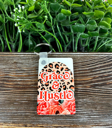 Grace and Hustle, MDF Rectangle Keychain, , Boho Fun, Sublimation,
