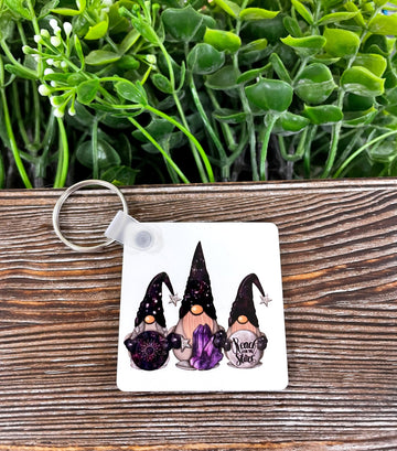Cosmic Mystic Gnomes w/ Crystals, MDF Square Keychain, , Boho Fun,