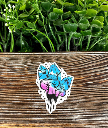 Mushrooms and Crystals, Purple and Blue Die Cut Vinyl Sticker, Boho