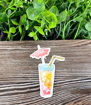Tropical Ice Tea w/ Umbrella, Die Cut Vinyl Sticker, Boho Fun, Water