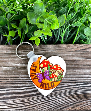 Stay Wild Crescent Moon, MDF Heart Keychain, , Boho Fun, Mushrooms