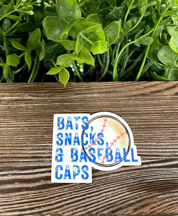 Bats Snack and Baseball Caps, Die Cut Vinyl Sticker, Boho Fun, Water