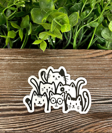 Group of Cats Silhouettes, Die Cut Vinyl Sticker, Boho Fun, Water