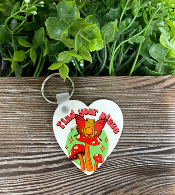 Find Your Place, MDF Heart Keychain, , Boho Fun, Mushrooms Fungi