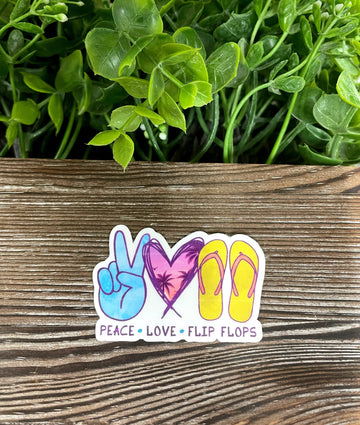 Peace Love Flip Flops Sticker, Die Cut Vinyl Sticker, Boho Fun, Water