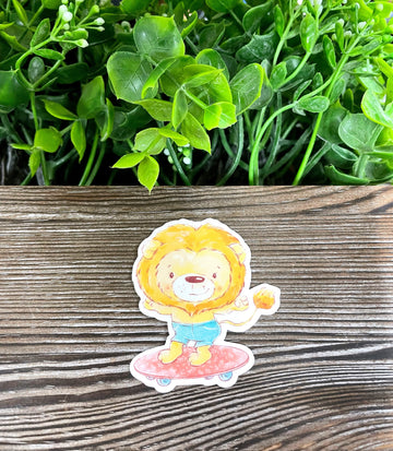 Watercolor Lion on a Skateboard, Die Cut Vinyl Sticker, Boho Fun,
