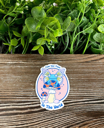 Find Your Place in the World, Die Cut Vinyl Sticker, Frog Sitting on