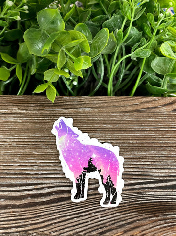 Galaxy Wolf Silhouette, Die Cut Vinyl Sticker, Boho Fun, Water