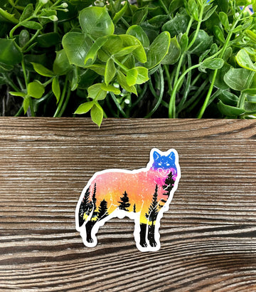 Galaxy Wolf Silhouette, Die Cut Vinyl Sticker, Boho Fun, Water
