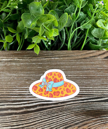 Cheetah Print Sun Hat, Die Cut Vinyl Sticker, Boho Fun, Water