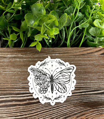 Butterfly w/ Flower Wing, Die Cut Vinyl Sticker, Boho Fun, Water