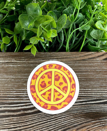 Cheetah Print Peace Sign, Die Cut Vinyl Sticker, Boho Fun, Water