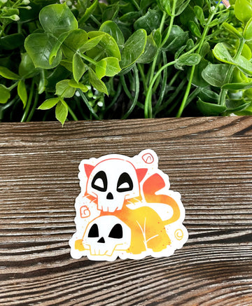 Halloween Orange Kitty Wearing a Skull, Die Cut Vinyl Sticker, Boho