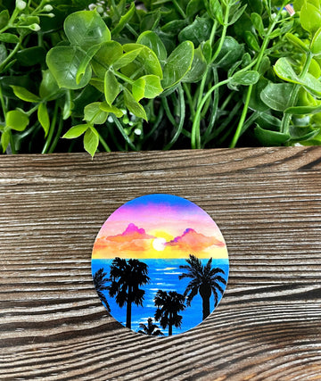 Blue Ocean Cloudy Sunset Watercolor, Die Cut Vinyl Sticker, Boho Fun,