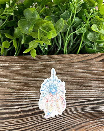 Light Colors Dreamcatcher w/ Feathers, Die Cut Vinyl Sticker, Boho