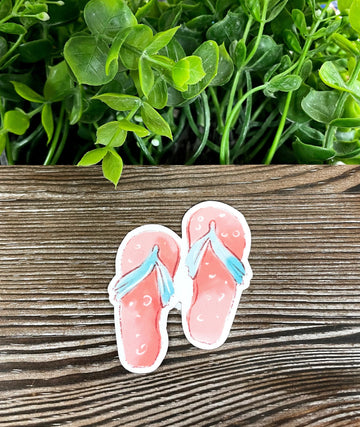 Watercolor Beach Flip Flops, Die Cut Vinyl Sticker, Boho Fun, Water