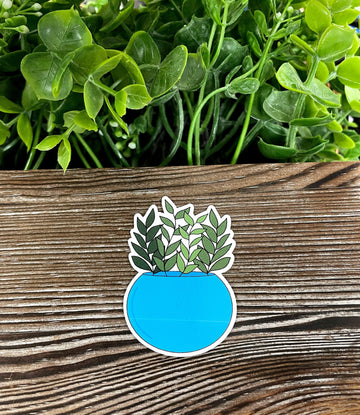 Plants in a Blue Vase, Die Cut Vinyl Sticker, Boho Fun, Water