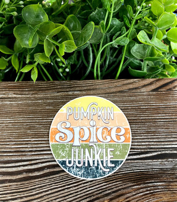 Pumpkin Spice Junkie, Die Cut Vinyl Sticker, Boho Fun, Water