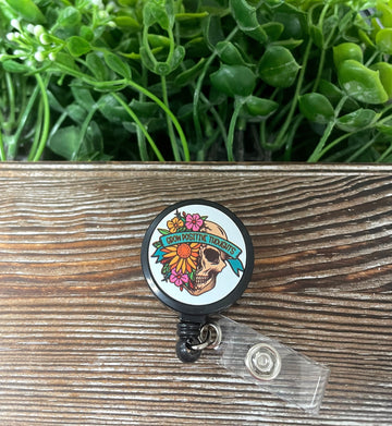 Grow Positive Thoughts, Skull and Flowers, Retractable Badge Reel, ,