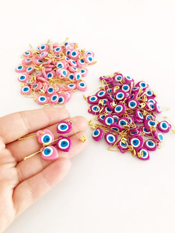 Evil Eye Safety Pin, 100 pcs, Pink Baby Safety Pin, Plastic Baby