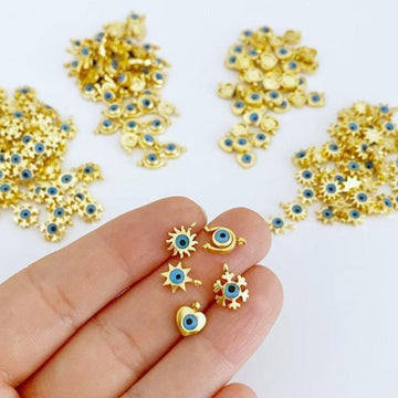 5 pcs Gold Mini Evil Eye Charm, Mini Evil Eye Pendant, Heart Star